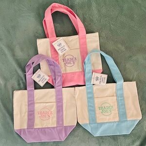 3 Trader Joe’s Mini Pastel Tote Bags NWT